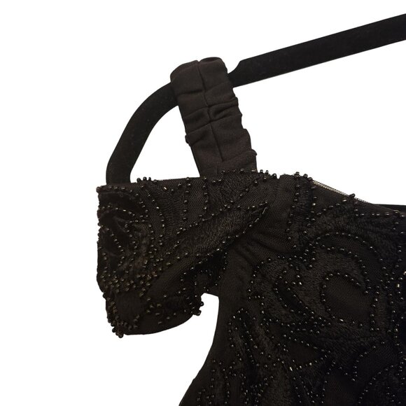 Adrianna Papell Black Off The Shoulder Beaded Floral Evening Dress Size 6 - Picture 4 of 10